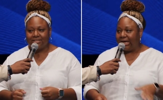A mulher testemunhando na igreja. (Foto: Reprodução/Instagram/The River at Tampa Bay Church)