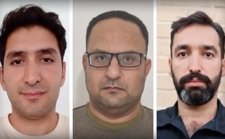 Da esquerda para a direita: Morteza Faghanpour-Saasi, Hessamuddin Mohammad Junaidi e Abolfazl Ahmadzadeh-Khajani. (Foto: Mohabat News)
