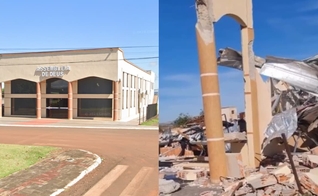 O templo da Assembleia de Deus em Rio Bonito do Iguaçu foi totalmente derrubado. (Foto: Reprodução/Instagram/UMADRBI).