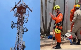 O bombeiro intercedeu de mãos levantadas durante o resgate. (Foto: Reprodução/Jamilson Viana).