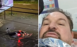 Gerald Saraiva foi arrastado pela enxurrada e resgatado com vida em Vitória da Conquista. (Imagens: Facebook/Nilo Freitas)