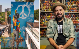 Mural pintado por Kobra e o artista contando seu testemunho. (Captura de tela/Instagram/kobrastreetart)