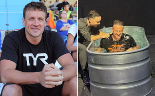 Ryan Lochte durante a carreira como nadador e no momento em que foi batizado, após rededicar sua vida a Jesus. (Fotos: Wikipedia)
