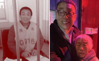 O pastor Zhang Shaojie cumprindo sua sentença de 12 anos de prisão na China; e após a libertação. (Fotos: China Aid/ Release International)