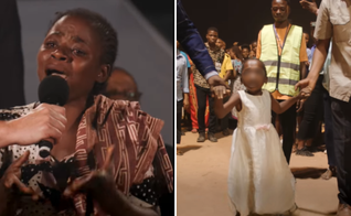 A mãe de Musawu testemunha o milagre na vida da filha, que passou a andar durante campanha evangelística. (Foto: Facebook/Evangelist Nathan Morris)