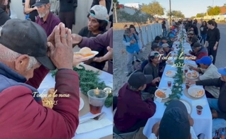 A igreja Comunidad Casa Norte montou uma grande mesa na rua para os sem-teto. (Foto: Reprodução/Instagram/Comunidad Casa Norte).