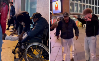 Homem recebe oração em evangelismo de rua e se levanta de cadeira de rodas. (Captura de tela/Instagram/ __i.am.precious)