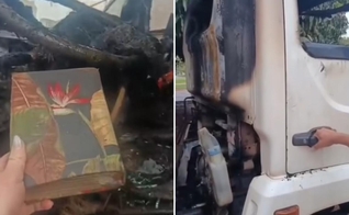 A Bíblia foi encontrada na porta do veículo. (Foto: Reprodução/Instagram/Letícia Martins)