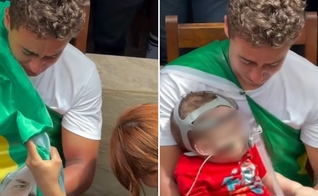 Nikolas orando pelo bebê. (Foto: Reprodução/Instagram/Bradock Show)