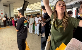 O evangelismo no terminal de ônibus. (Foto: Reprodução/Instagram/Jey Reis)