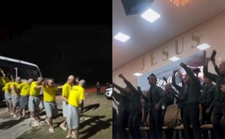 Os presos cantaram no culto em Ananindeua. (Foto: Reprodução/Instagram/Frank Silva).