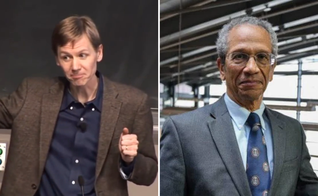 Troy Van Voorhis, professor de Química no MIT; Daniel Hastings, professor de Aeronáutica e Astronáutica no MIT. (Captura te tela/YouTube/The Veritas Foum/MIT AeroAstro)