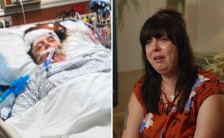 Savannah Muse durante internação hospitalar e, à direita, relatando a experiência espiritual. (Foto: CBN News)