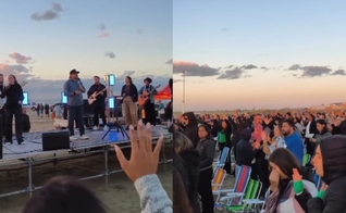 Uma multidão louvou a Deus na Praia do Cassino, em Rio Grande. (Foto: Reprodução/Instagram/Sara Gomes Ribeiro).