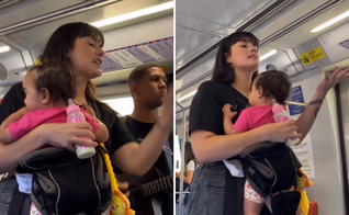 Com a filha Éden no colo, Julia ministra em vagão de metrô enquanto o marido, Kawan, toca violão. (Captura de tela/Instagram/geracao_kaleo)