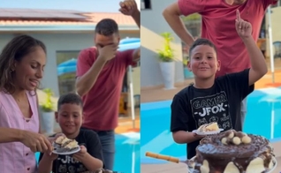 Gabriel surpreendeu sua família ao dedicar o bolo a Cristo. (Foto: Reprodução/Instagram/Rosane Rocha).