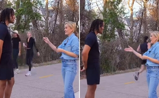 O jovem conversando com a evangelista Jennie Allen. (Foto: Reprodução/Instagram/Jennie Allen)