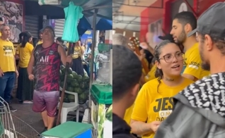 Os cristãos continuaram pregando na feira alagada. (Foto: Reprodução/Instagram /Marcelo Moreno Gomes).