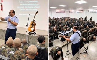 O pastor Claudio Britto ministrando a Bíblia aos recrutas. (Foto: Reprodução/Instagram/Claudio Britto)