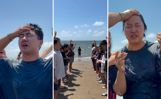 Jovens se emocionam e oram após o batismo realizado durante missão no México. (Captura de tela/Instagram/pastorpaulsuh)