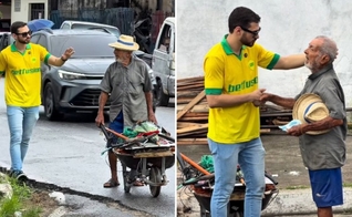 O idoso recebeu uma oferta para comprar seu botijão de gás. (Foto: Reprodução/Instagram/Renato Júnior)