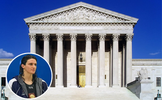 Fachada da Suprema Corte dos EUA, em Washington, D.C.; Lia Thomas, nadador trans. (Foto: Wikipedia; Captura de tela/YouTube/Fox News)