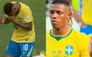 Neymar e Danilo Santos oraram em campo. (Foto: Reprodução/YouTube/Cazé TV/Reprodução/Instagram/_christhlete).