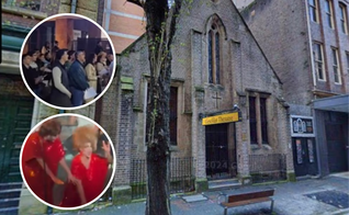 A antiga igreja que abriga o Divine Playhouse, em Sydney. Nos destaques, cristãos realizam vigília de oração do lado de fora e imagens de apresentações promovidas pelo local. (Google Maps/Instagram)