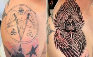 Dalton transformou o símbolo satânico em um desenho de um anjo. (Foto: Reprodução/Instagram/redemption__tattoos).