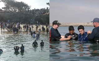 O batismo foi realizado pela Harvest Church na praia Pirate’s Cove. (Foto: Reprodução/YouTube/harvest.church).