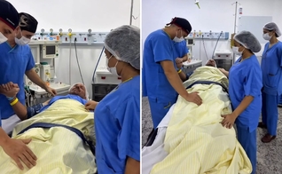 A oração na sala de cirurgia. (Foto: Reprodução/Instagram/Mateus Jerônimo)