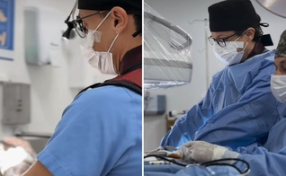 O médico orando com sua equipe. (Foto: Reprodução/Instagram/Felipe de Moraes Pomar)