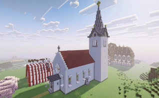 A igreja criada pelo pastor Florian dentro do Minecraft. (Foto: Reprodução/Minecraft).