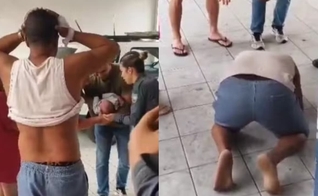 O pai do bebê orou de joelhos pedindo ajuda a Deus. (Foto: Reprodução/G1).