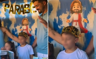 Henry Lucca orando em seu aniversário. (Foto: Reprodução/Instagram/Mel Pedrosa)