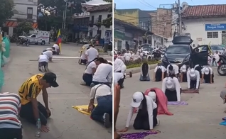 Os cristãos de joelhos nas ruas da Colômbia. (Foto: Reprodução/Instagram/TVO Xela)