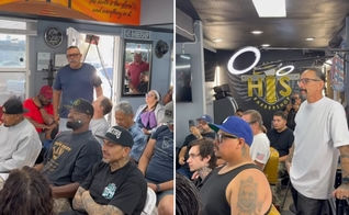 Homens louvando a Deus na barbearia. (Foto: Reprodução/Instagram/Mark Gonzalez)