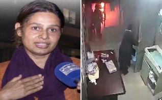 Enfermeira cristã Razia Noreen e imagens de segurança que registraram o incêndio no berçário do hospital. (Foto: Facebook/Shahid Ali Khan)