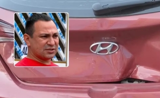 Marcos Almeida ficou sem ferimentos após ter carro atingido. (Foto: Reprodução/TV Tribuna).