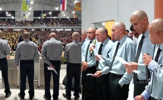 Os presos louvaram em um coral no evento. (Foto: Reprodução/YouTube/AD Bragança PA).
