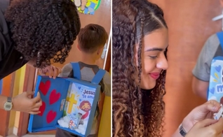 Samuel Ferreira surpreendeu ao chegar à escola com a mochila. (Foto: Reprodução/Instagram/Cynthia Ferreira)