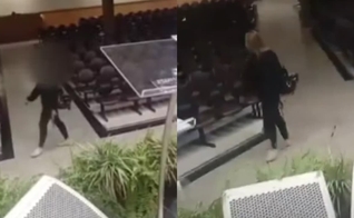 A mulher atirou contra o telão e a mesa de som do templo. (Foto: Reprodução/Inter 1/Reprodução/Instagram/band_minas).