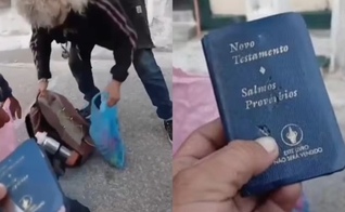 O homem não ficou ferido graças a pequena Bíblia que estava em seu bolso. (Foto: Reprodução/G1).