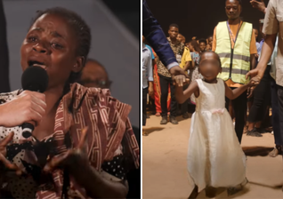 A mãe de Musawu testemunha o milagre na vida da filha, que passou a andar durante campanha evangelística. (Foto: Facebook/Evangelist Nathan Morris)