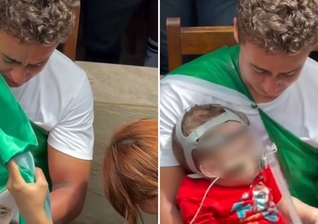 Nikolas orando pelo bebê. (Foto: Reprodução/Instagram/Bradock Show)