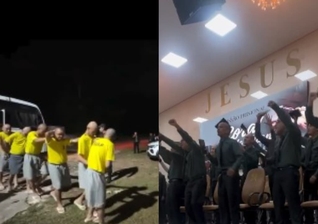 Os presos cantaram no culto em Ananindeua. (Foto: Reprodução/Instagram/Frank Silva).