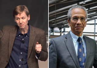Troy Van Voorhis, professor de Química no MIT; Daniel Hastings, professor de Aeronáutica e Astronáutica no MIT. (Captura te tela/YouTube/The Veritas Foum/MIT AeroAstro)