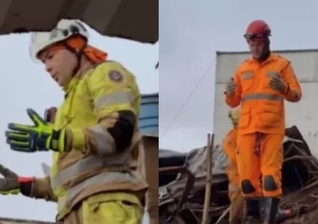 Bombeiros oraram antes de buscas pelas crianças soterradas. (Foto: Reprodução/Instagram/Rádio Itatiaia).
