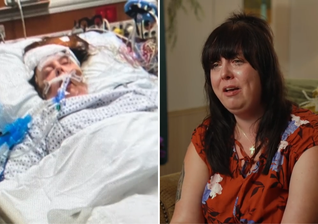 Savannah Muse durante internação hospitalar e, à direita, relatando a experiência espiritual. (Foto: CBN News)