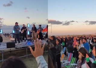 Uma multidão louvou a Deus na Praia do Cassino, em Rio Grande. (Foto: Reprodução/Instagram/Sara Gomes Ribeiro).